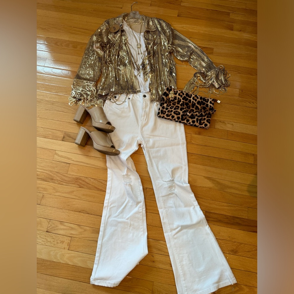 Gold sequin fringe jacket